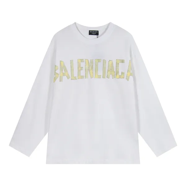 Balenciaga Logo Tape Long-Sleeve T-Shirt White - 1
