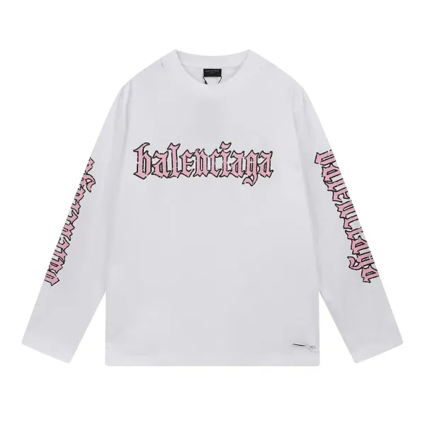 Balenciaga Gothic Logo Long-Sleeve T-Shirt White - 1