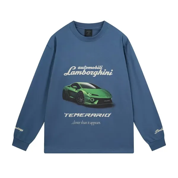 Design Lamborghini Temerario Graphic Long Sleeve T-Shirt Blue T-Shirts - 1
