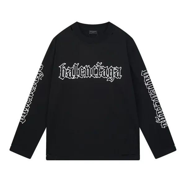 Balenciaga Gothic Logo Long-Sleeve T-Shirt Black - 1
