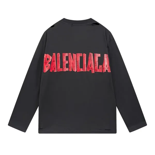 Balenciaga Distressed Logo Long-Sleeve T-Shirt Black - 1