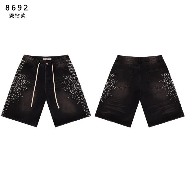 Design 8692 Rhinestone Embroidery Black Denim Shorts - 1