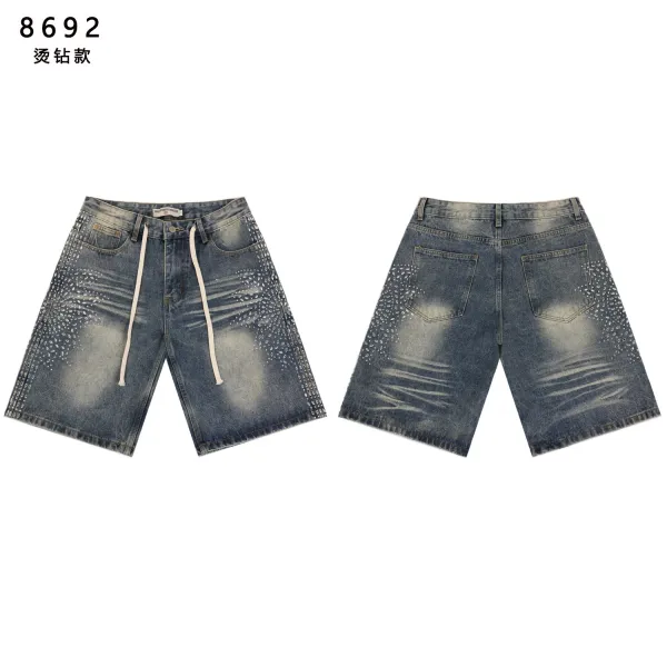 Design Denim Shorts with Rhinestone Embellishment Blue - 1