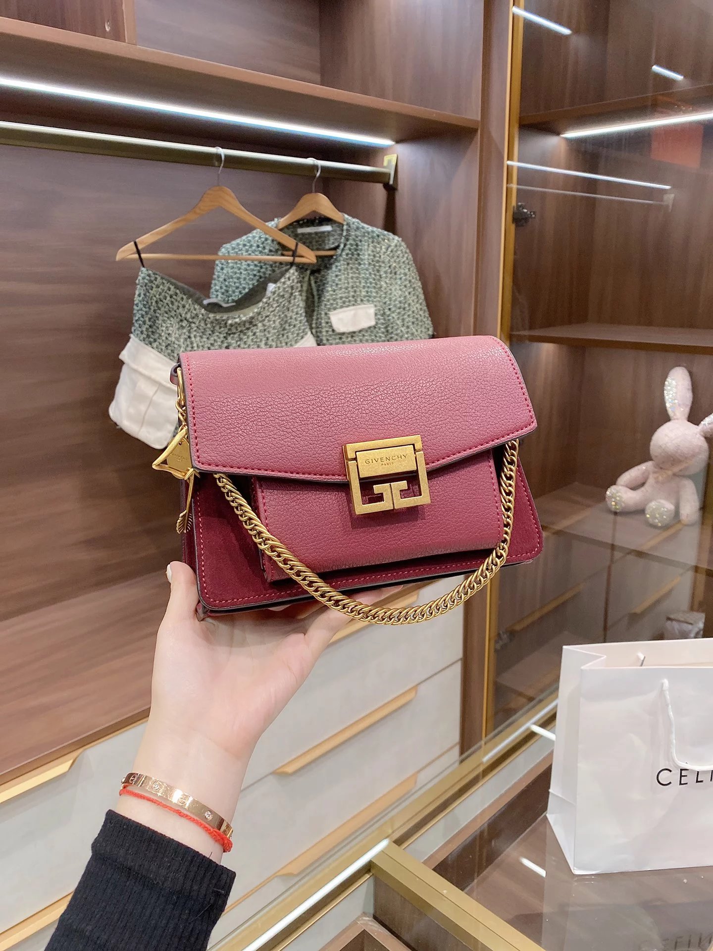 Givenchy Mini Chain Bag Burgundy Leather Shoulder Bag - 8
