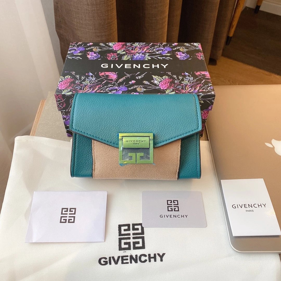 Givenchy Antigona Mini Wallet Black with Green 4G Clasp Short Wallet - 4