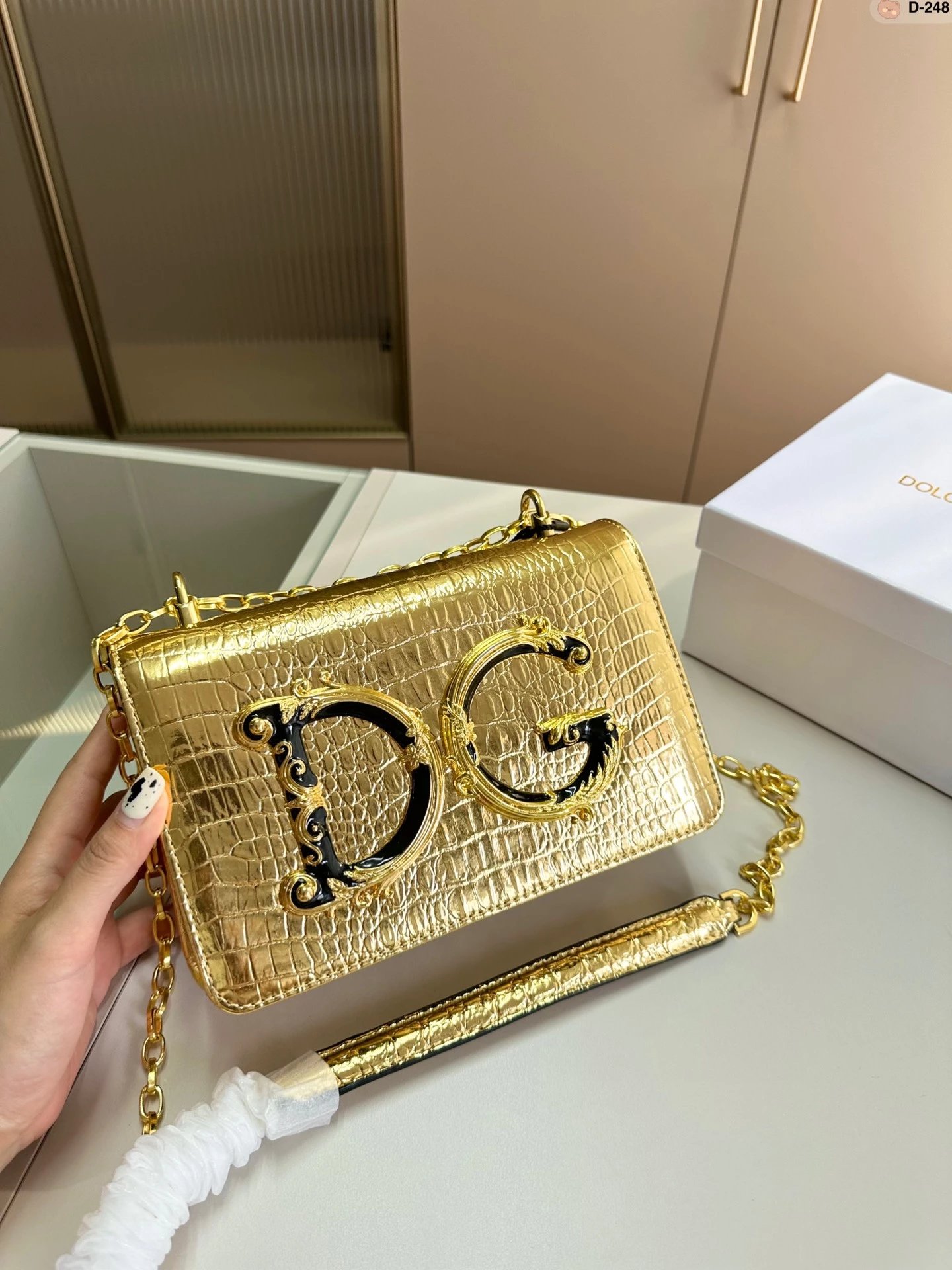 Dolce & Gabbana DG Logo Croc-Embossed Gold Chain Bag - 5
