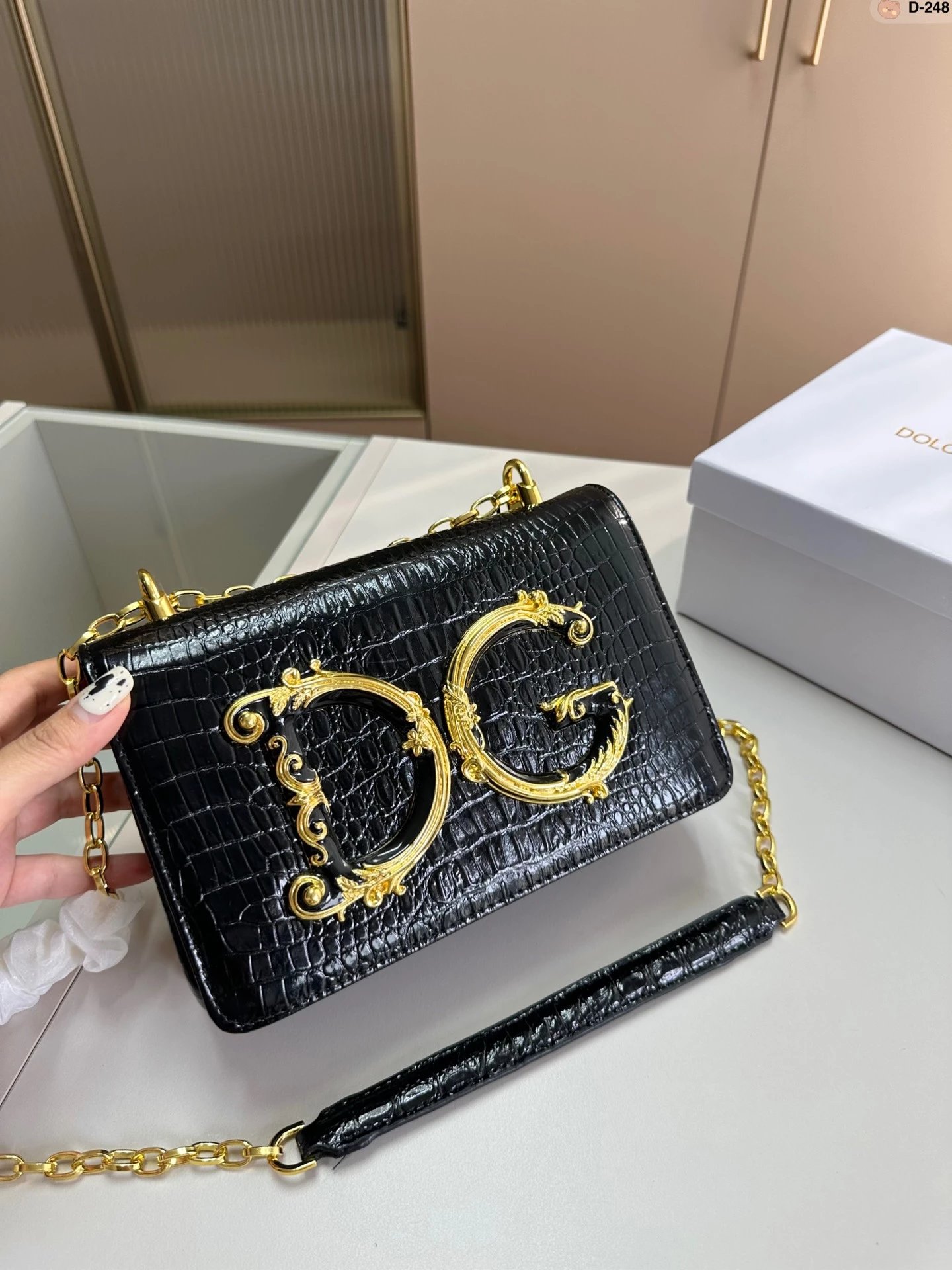 Dolce & Gabbana DG Logo Croc-Embossed Gold Chain Bag - 6