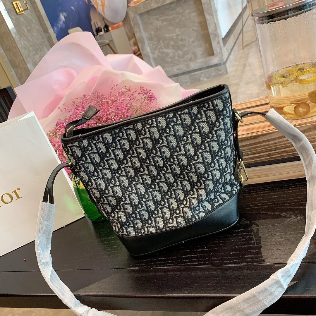Dior Book Tote Mini Oblique Print Black and Beige Bucket Bag Handbags - 3