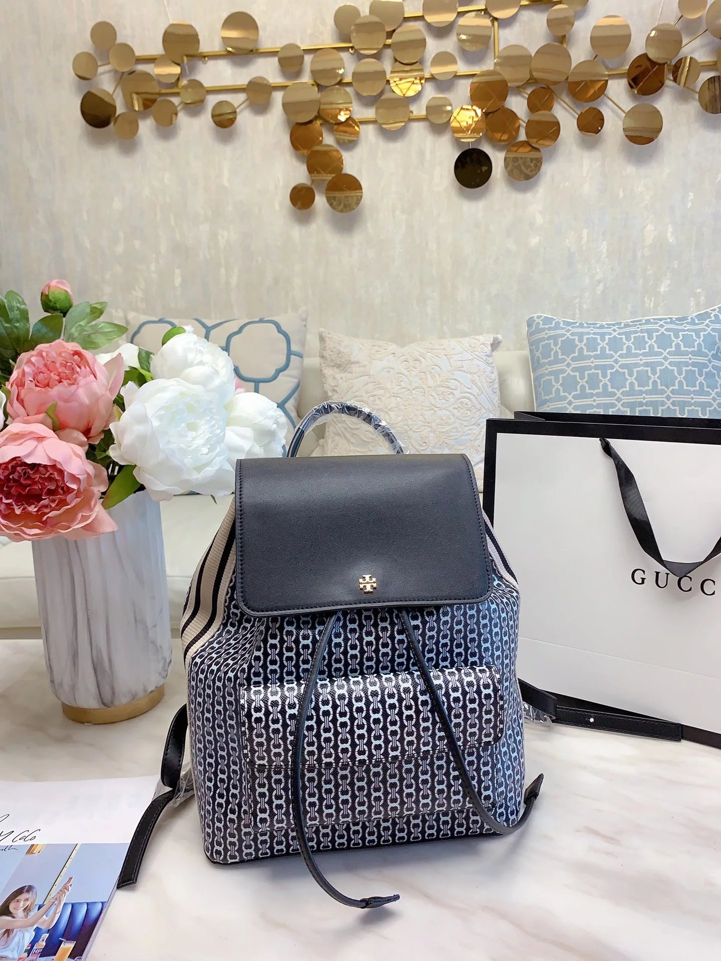 Tory Burch Miller Croc-Embossed Red Mini Backpack - 8