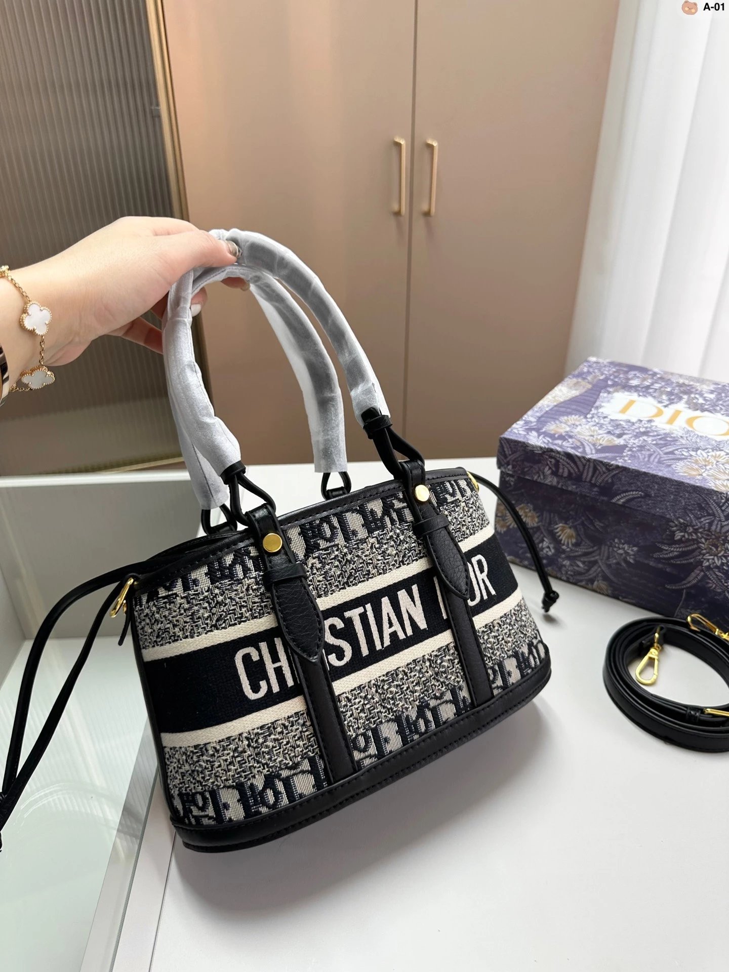 Dior Book Tote Bucket Bag Beige Black Oblique Print Handbag - 2