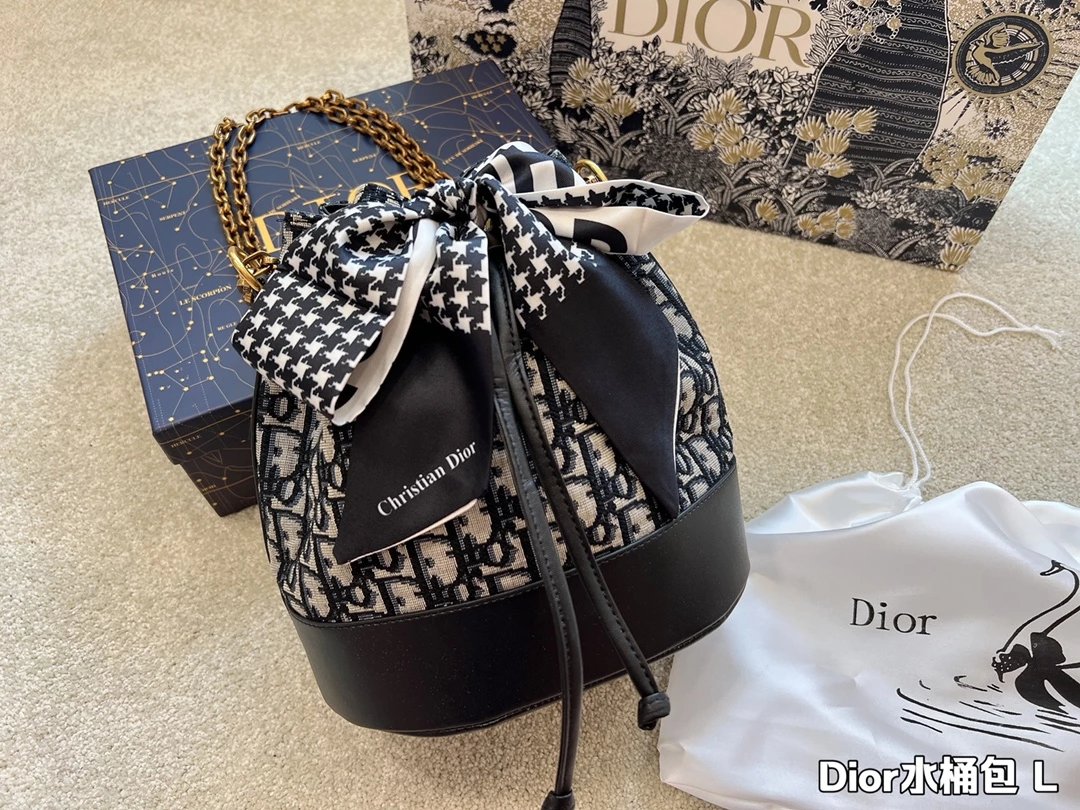 Dior Book Tote Mini Oblique Print Black and Beige Bucket Bag Handbags - 8