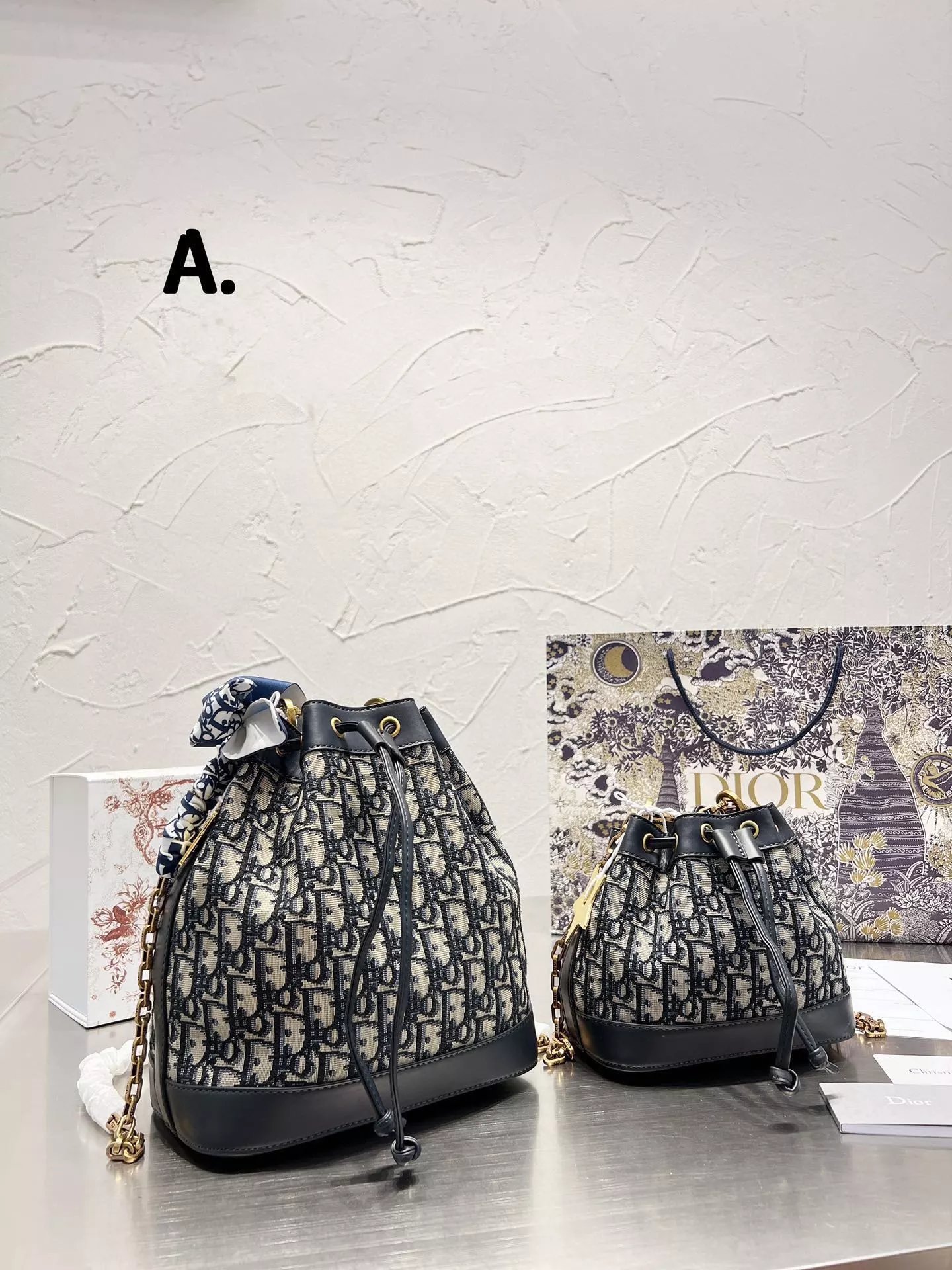 Dior Book Tote Mini Oblique Print Black and Beige Bucket Bag Handbags - 2