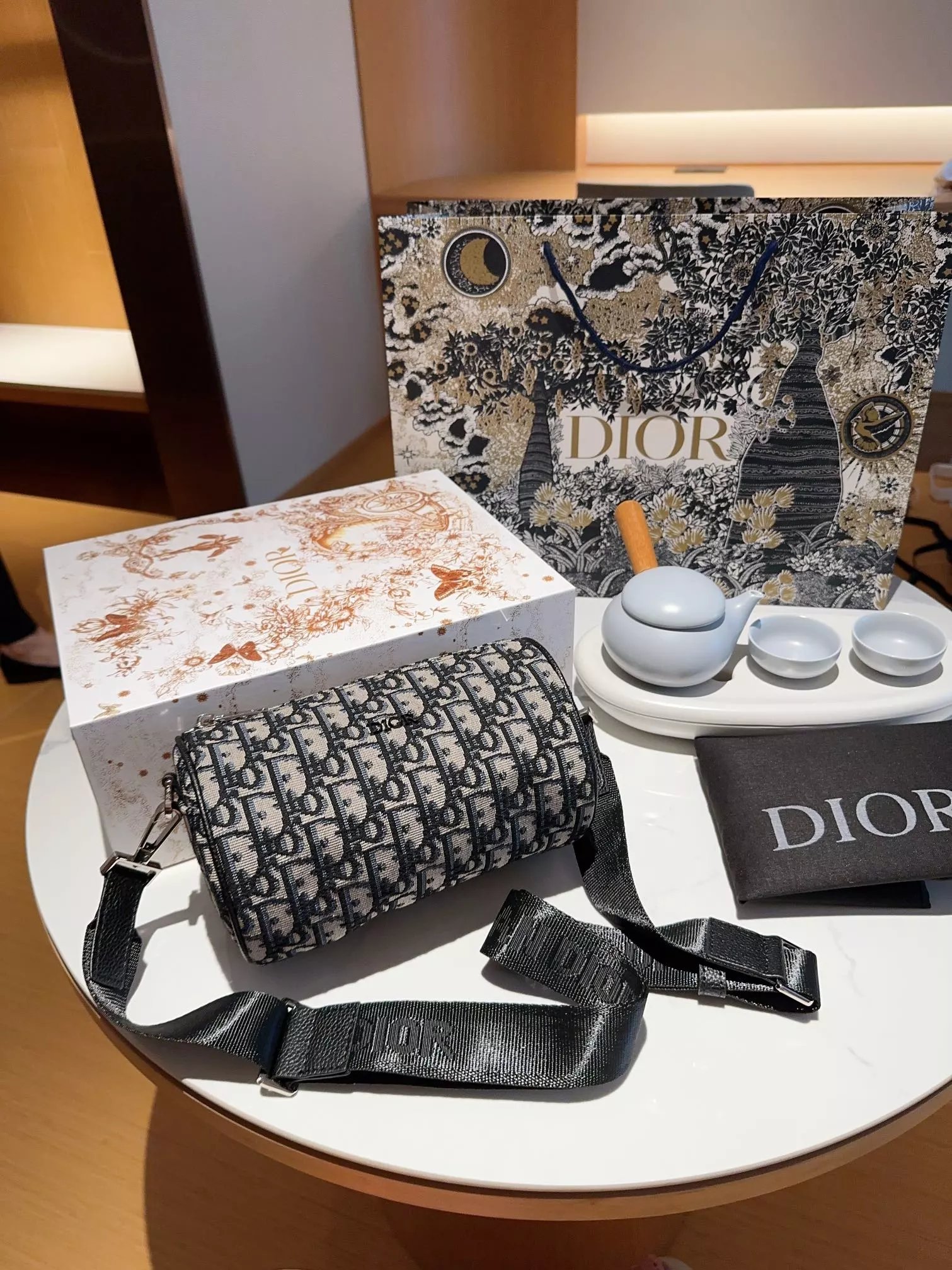 Dior Book Tote Mini Oblique Print Black and Beige Bucket Bag Handbags - 9