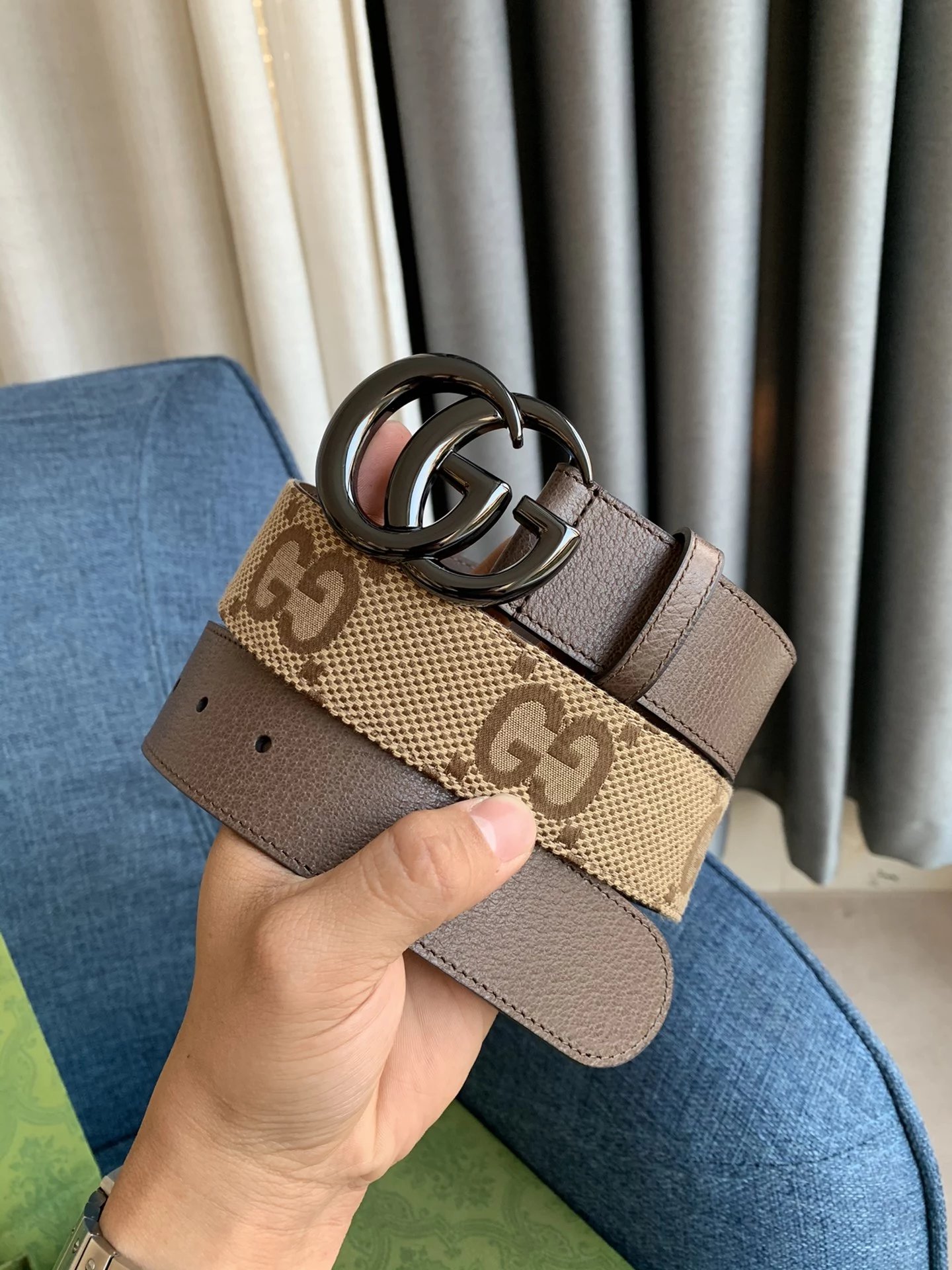 Gucci GG Marmont Belt Black Leather with Gold-Tone Interlocking G Buckle - 4