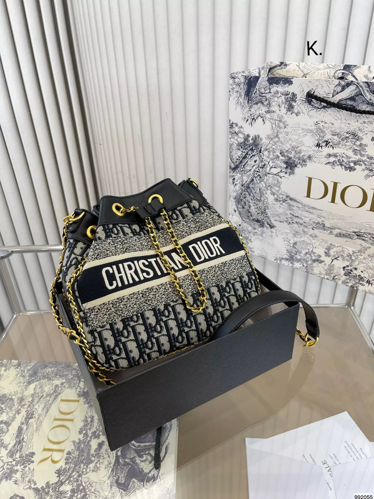Dior Book Tote Bucket Bag Beige Black Oblique Print Handbag - 12
