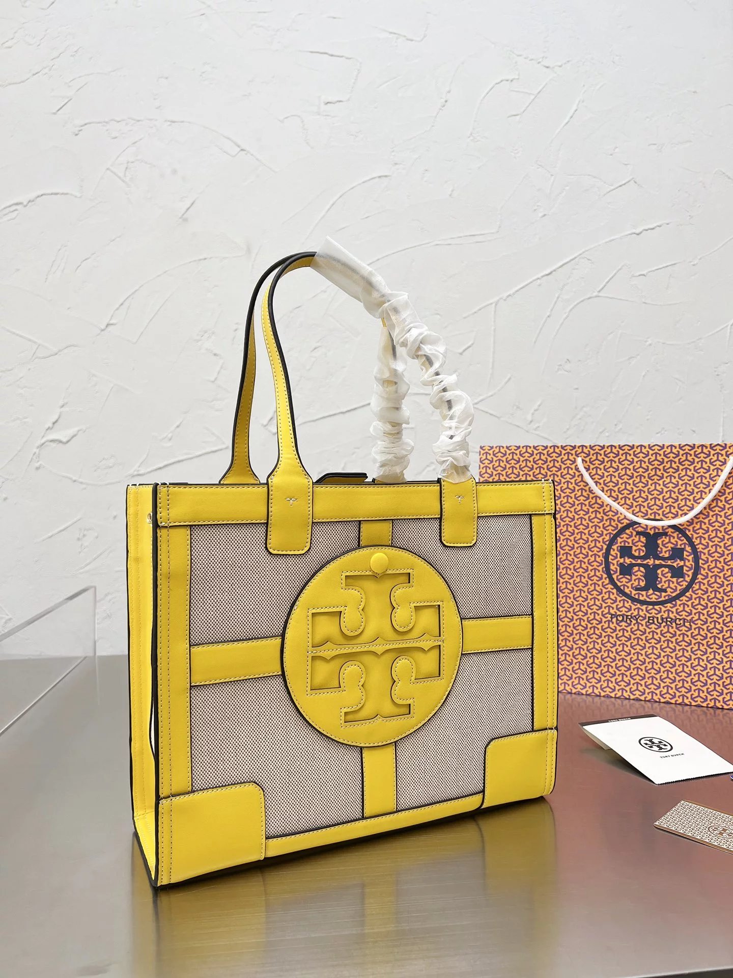 Tory Burch T Monogram Mini Tote Navy Beige Canvas Handbag Tote Bag - 7