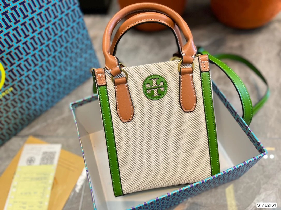 Tory Burch Miller Tote Peach Chain Print Navy Stripe Handbag Tote Bag - 7