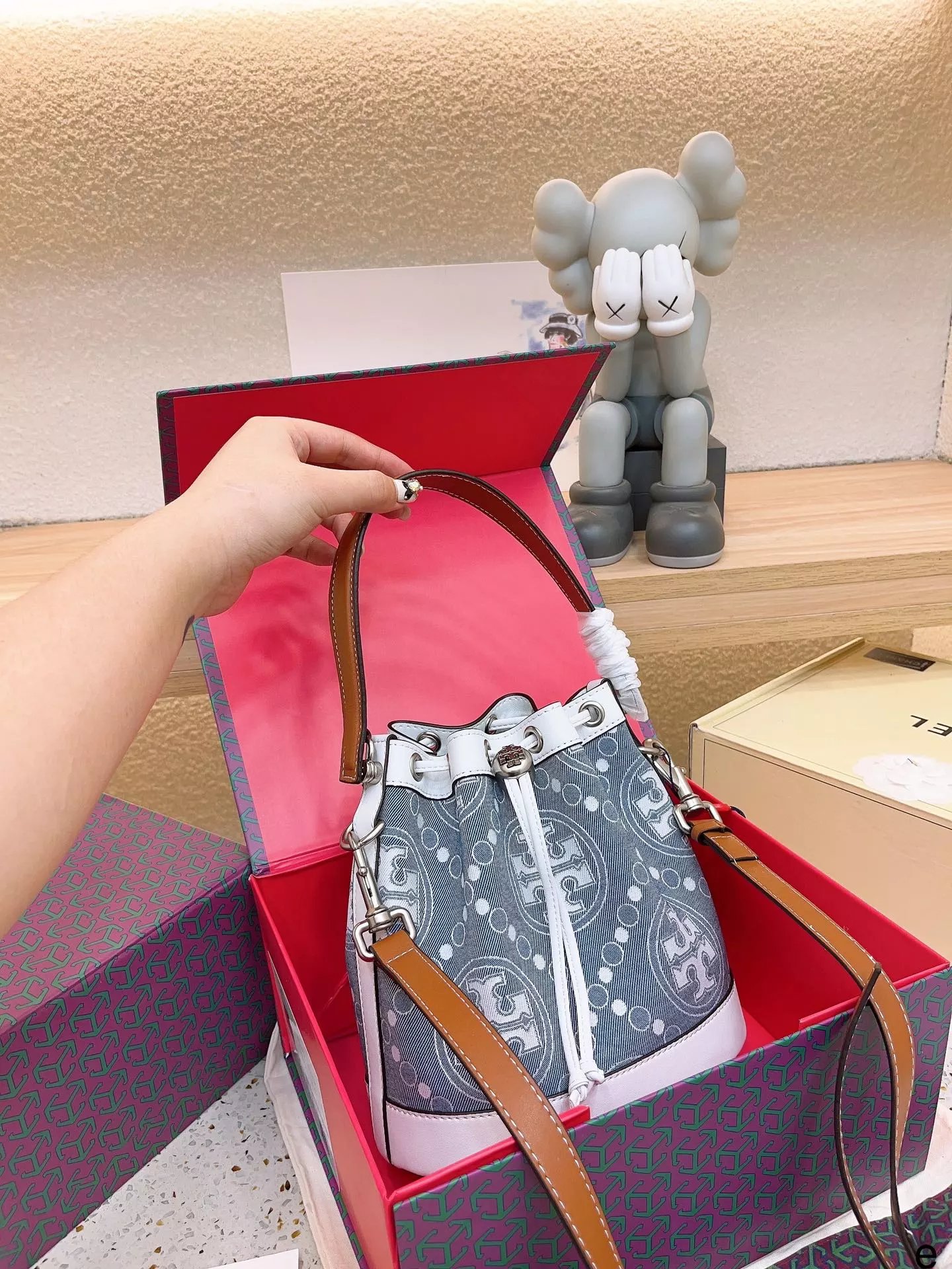 Tory Burch Miller Mini Bucket Bag Beige Handbag - 15