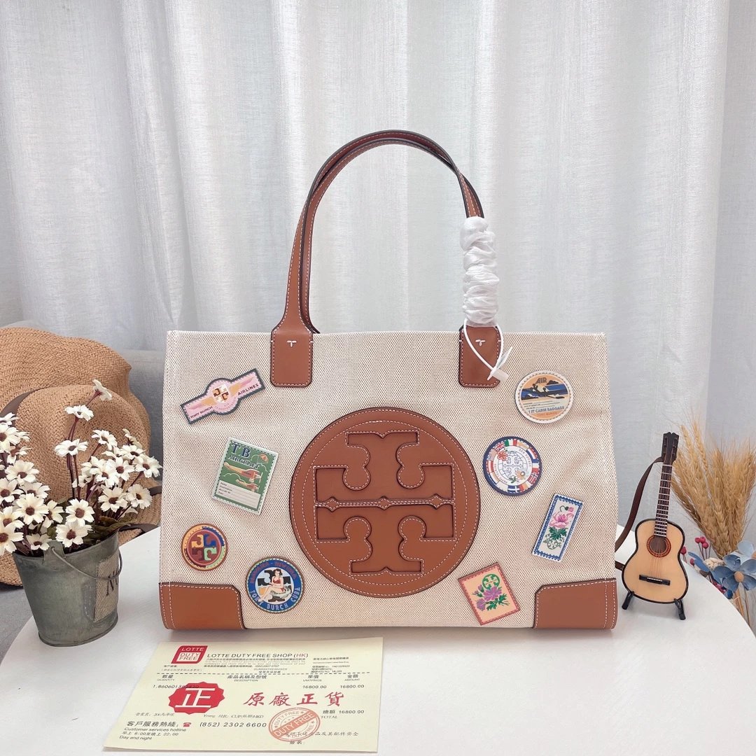 Tory Burch Canvas Tote Bag White Navy - 15