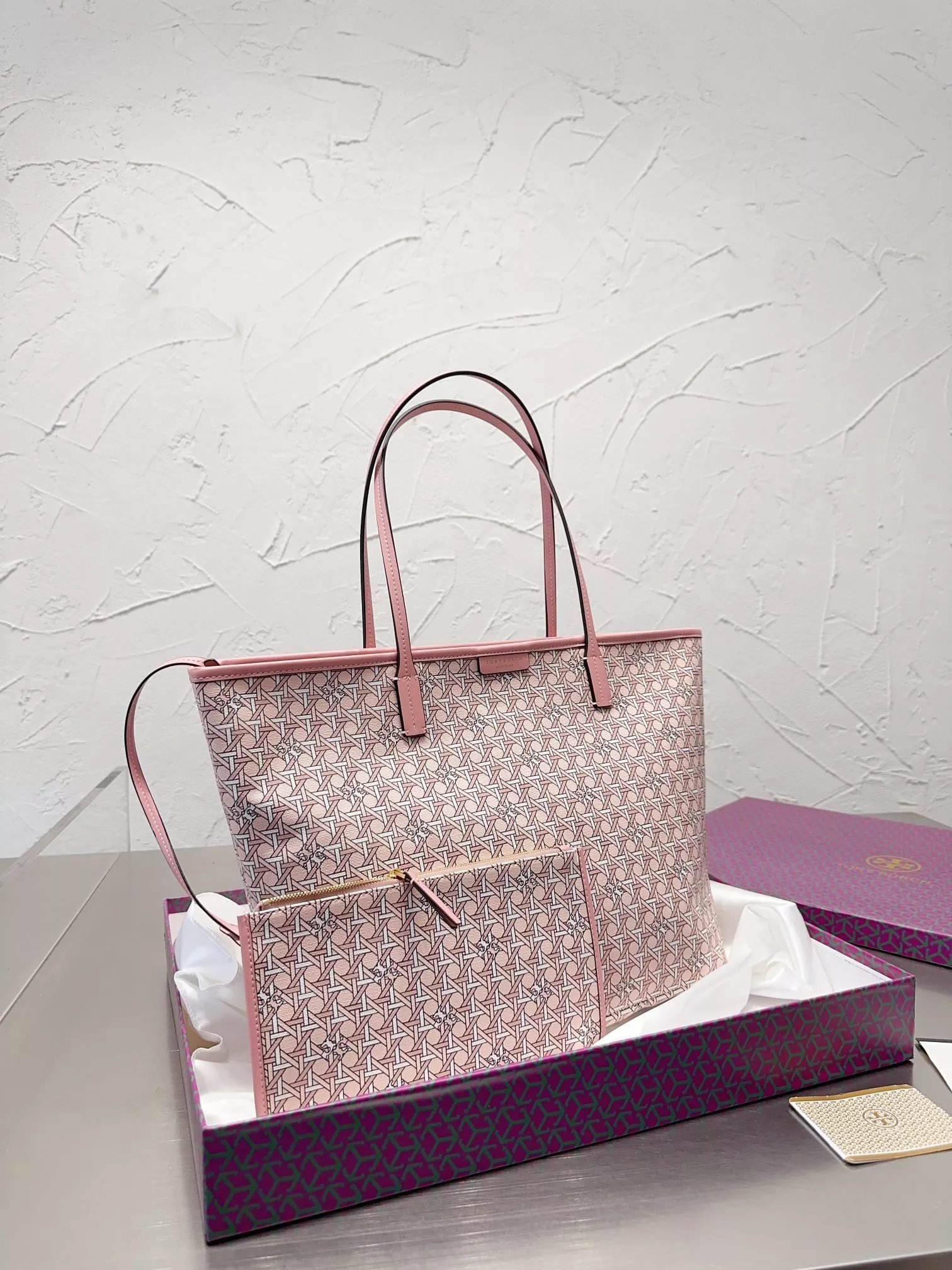 Tory Burch T Monogram Canvas Tote Bag Beige - 3