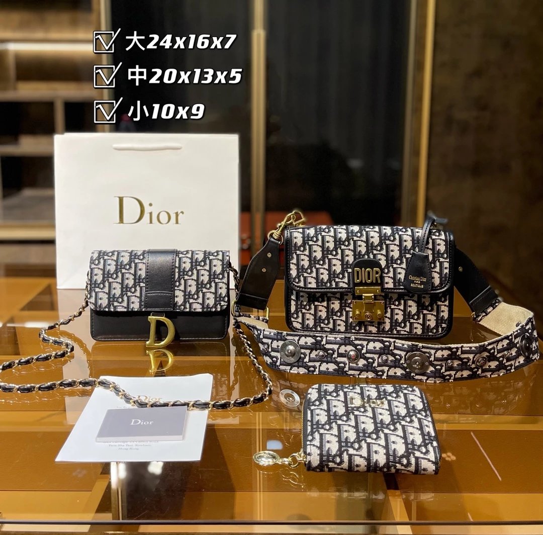 Dior Book Tote Oblique Monogram Black and White Crossbody Bag Set