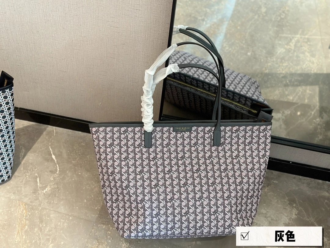 Tory Burch T Monogram Mini Tote Navy Beige Canvas Handbag Tote Bag - 12