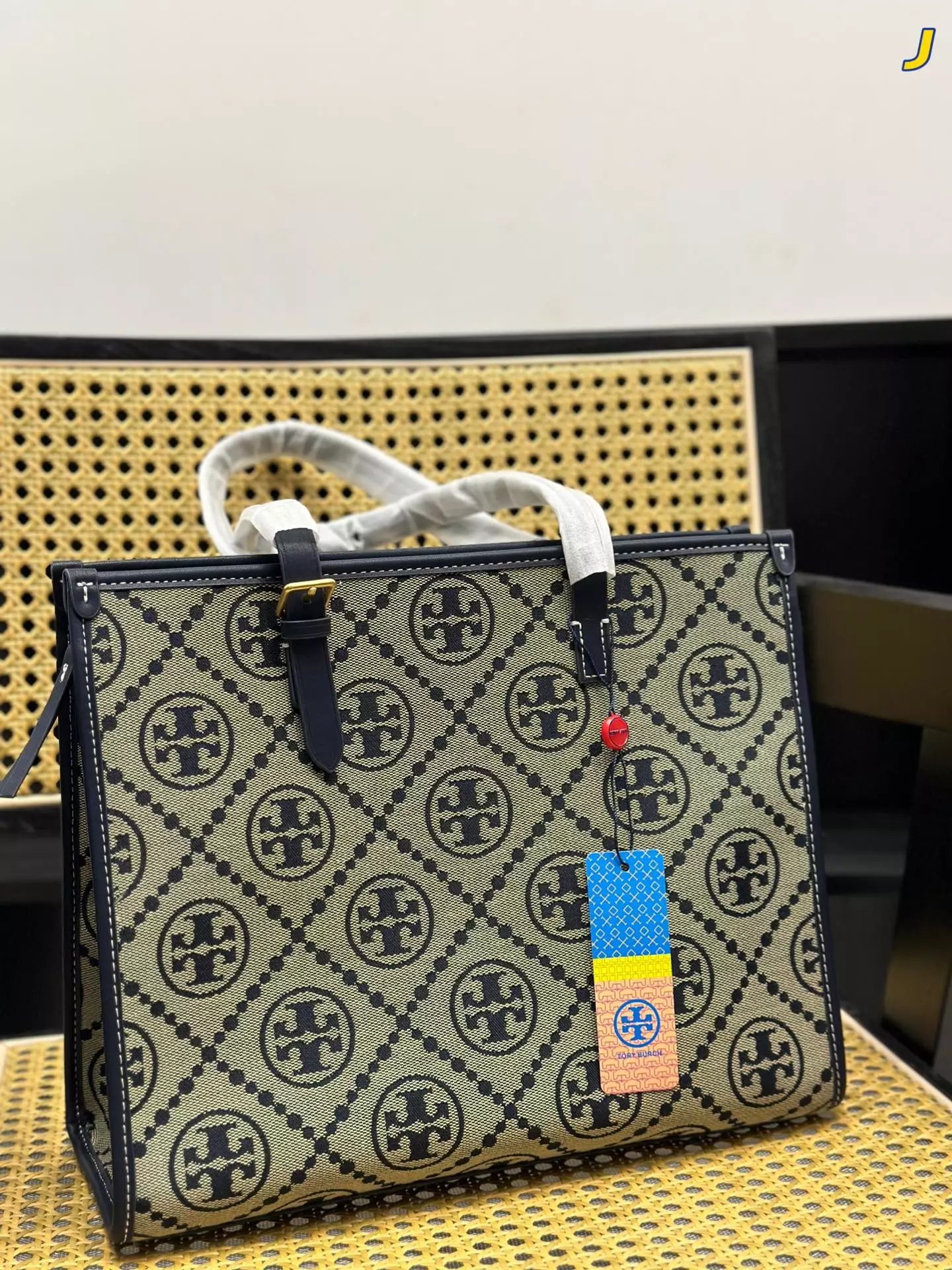 Tory Burch T Monogram Canvas Tote Bag Beige - 15