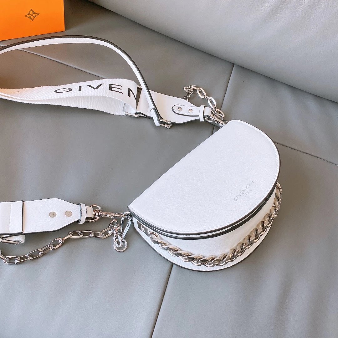 Givenchy Mini Saddle Bag Black Leather with Silver Chain Strap Crossbody Bags - 15