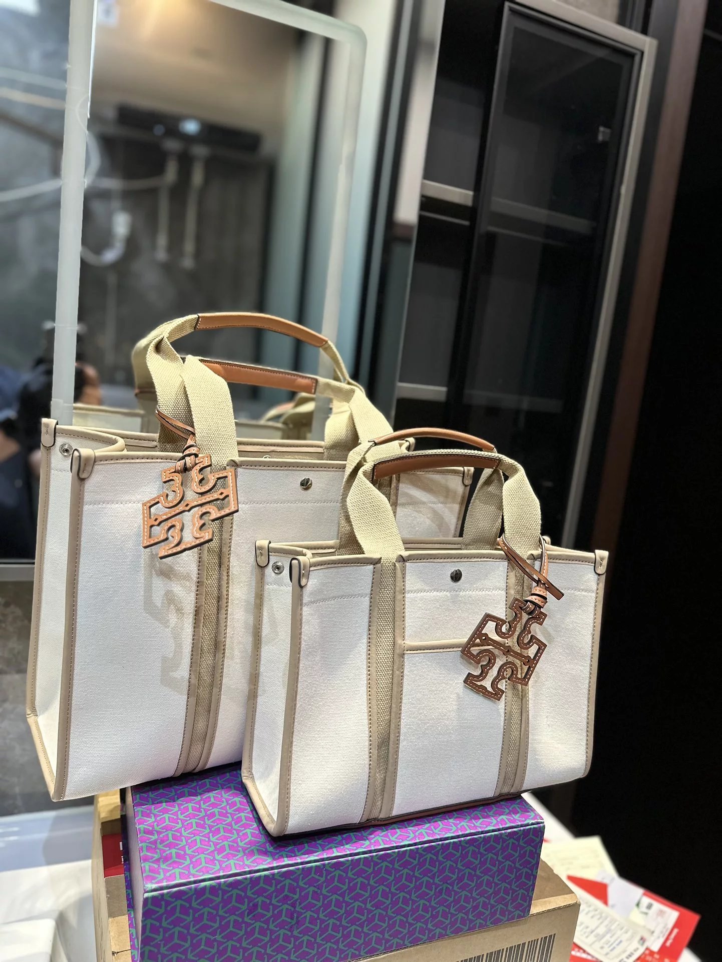 Tory Burch Miller Tote Bag Brown and Mustard Yellow Canvas Handbag - 8