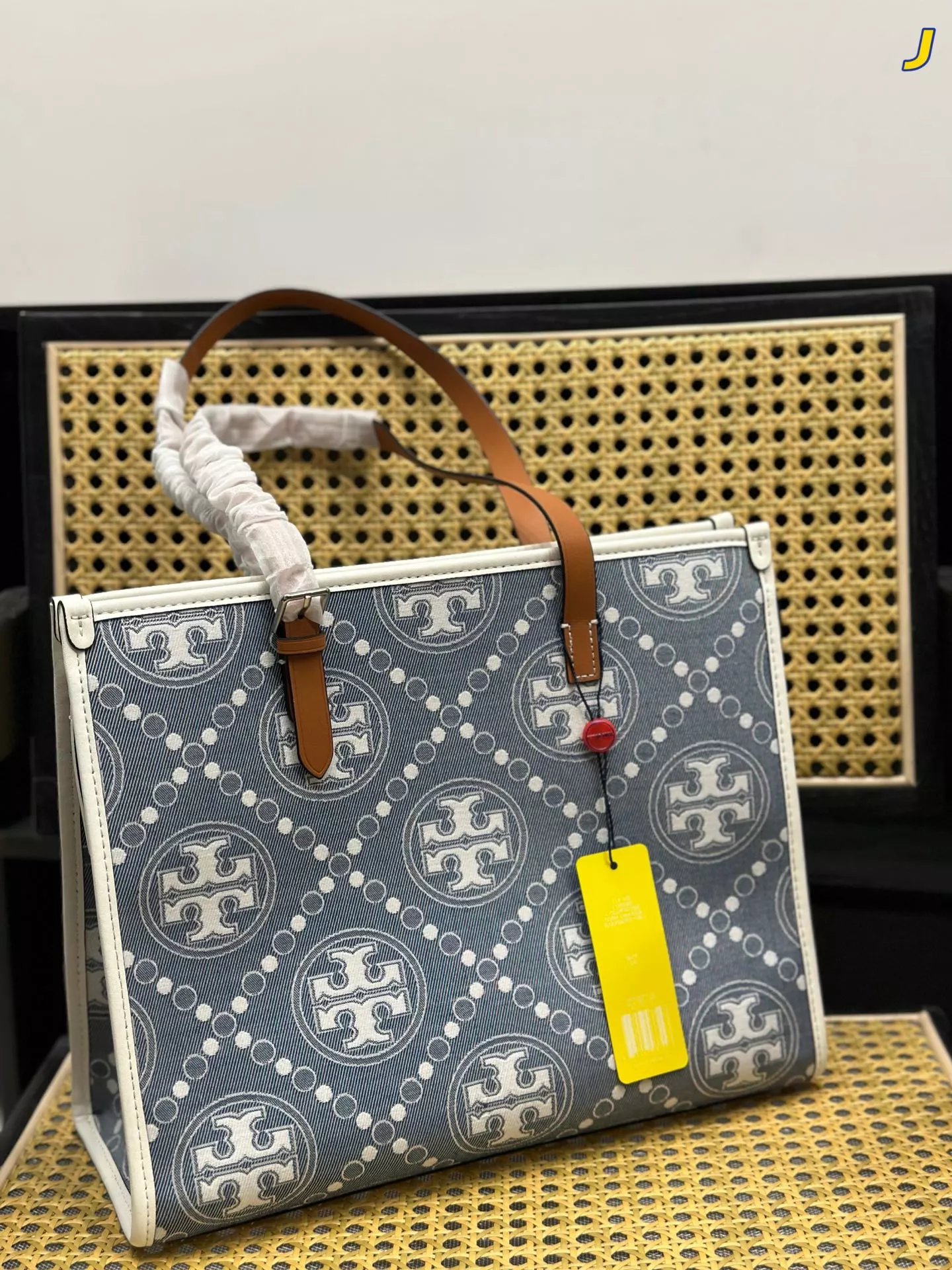 Tory Burch T Monogram Canvas Tote Bag Beige - 14