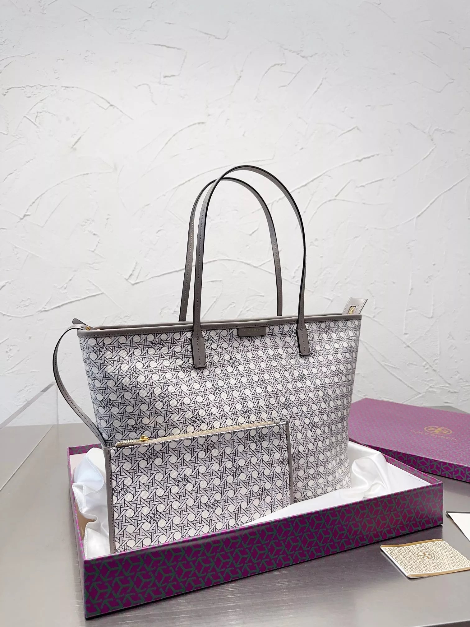 Tory Burch T Monogram Canvas Tote Bag Beige - 5