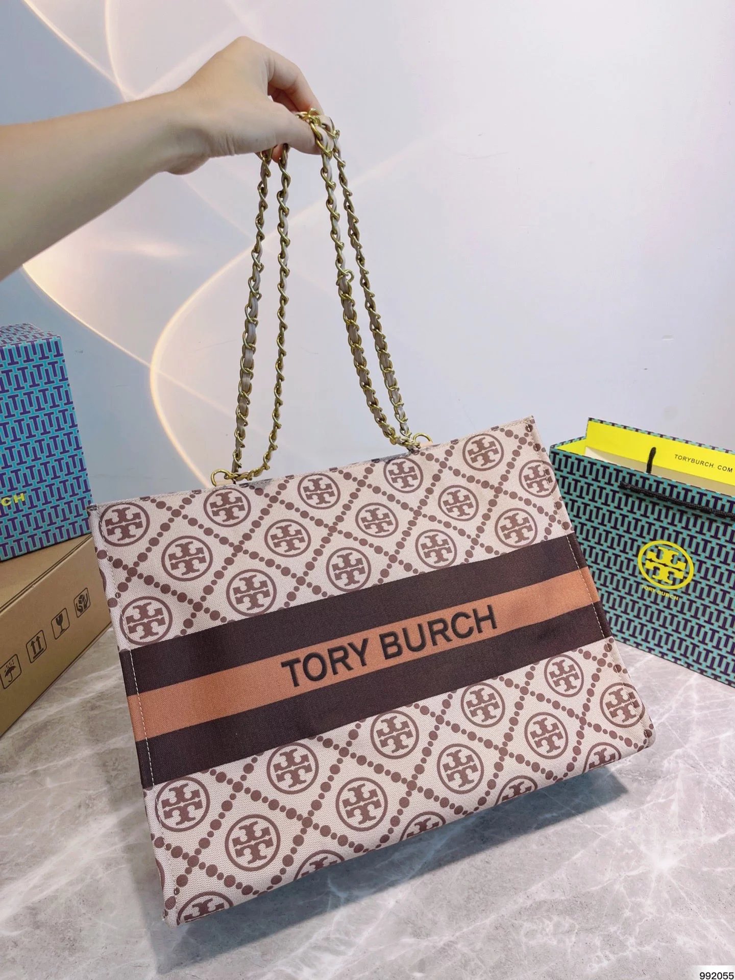 Tory Burch Canvas Tote Bag White Navy - 9