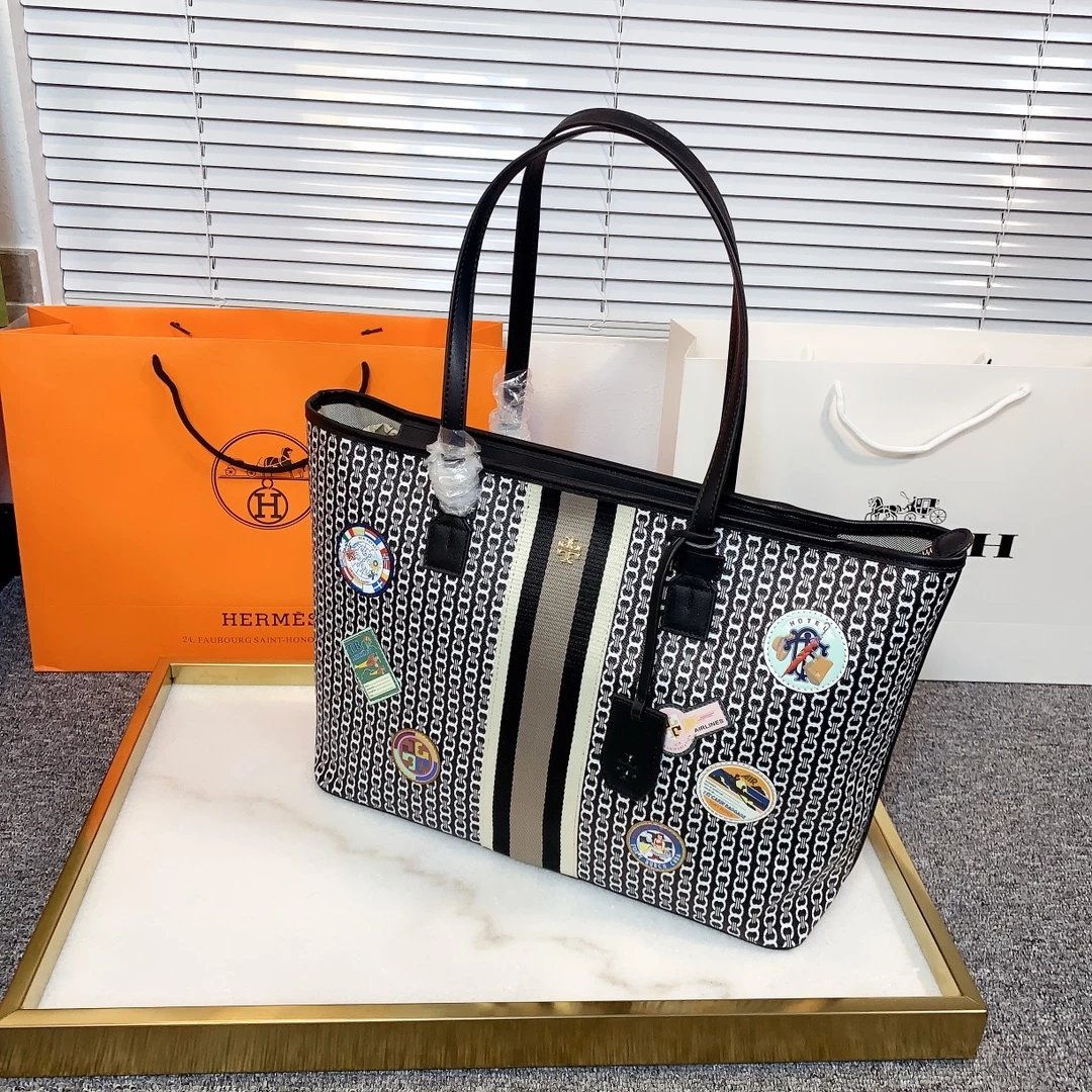 Tory Burch T Monogram Canvas Tote Bag Beige - 12