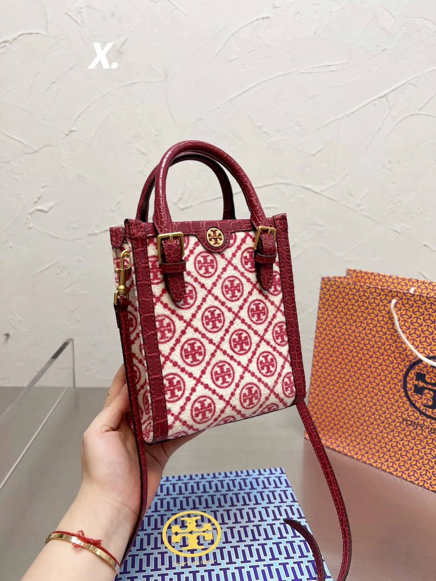 Tory Burch Miller Tote Peach Chain Print Navy Stripe Handbag Tote Bag - 10