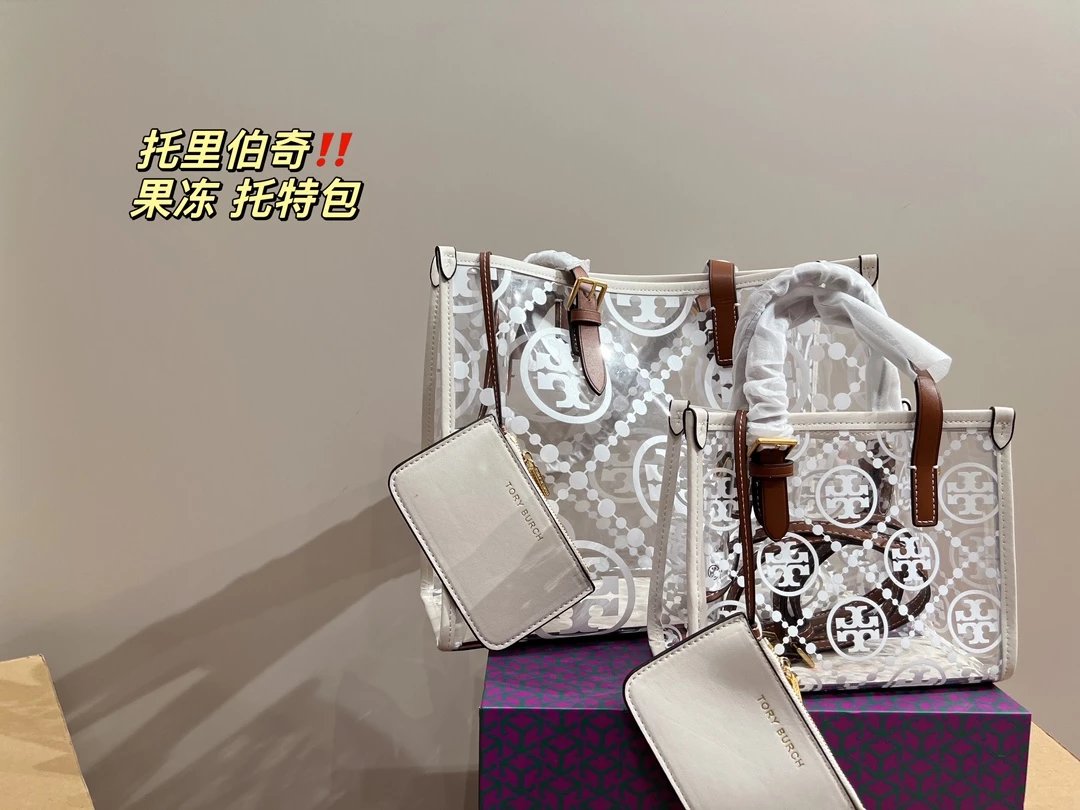 Tory Burch T Monogram Canvas Tote Bag Beige - 13