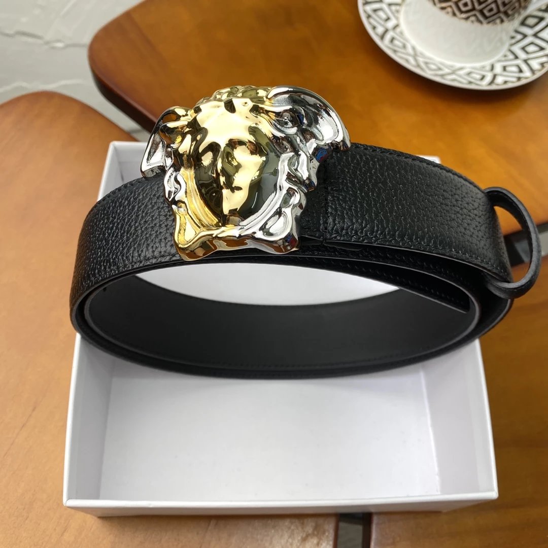 Versace Medusa Head Leather Belt Black and Silver - 11