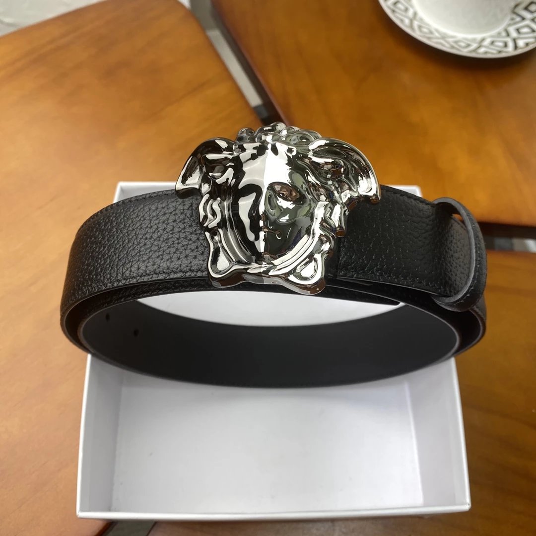 Versace Medusa Head Leather Belt Black and Silver - 13