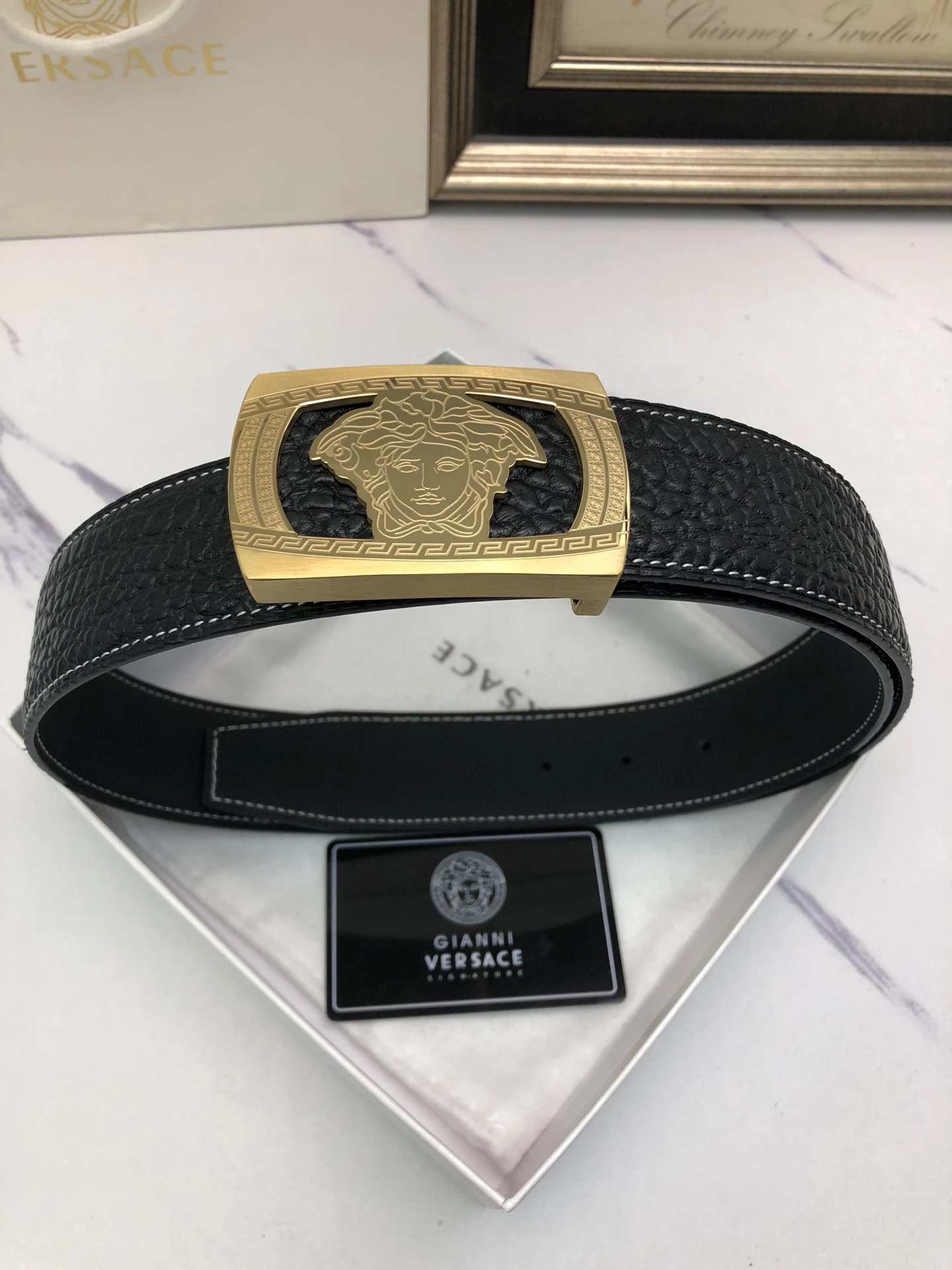 Versace Medusa Head Leather Belt Black and Silver - 15