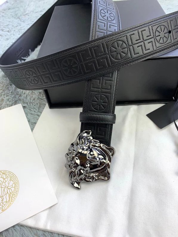 Versace Medusa Head Leather Belt Black and Silver - 8