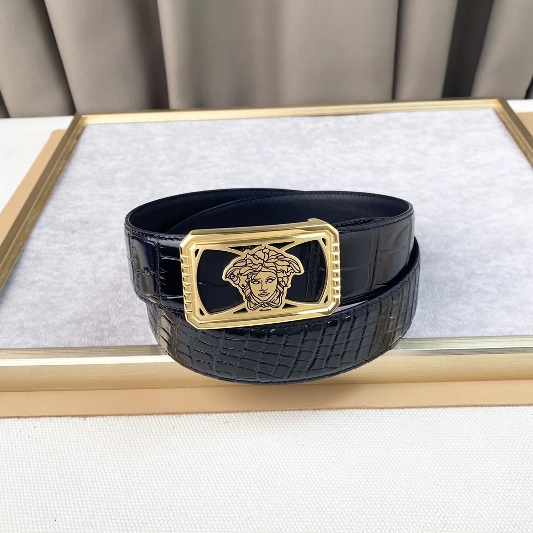 Versace Medusa Head Buckle Leather Belt Black - 3