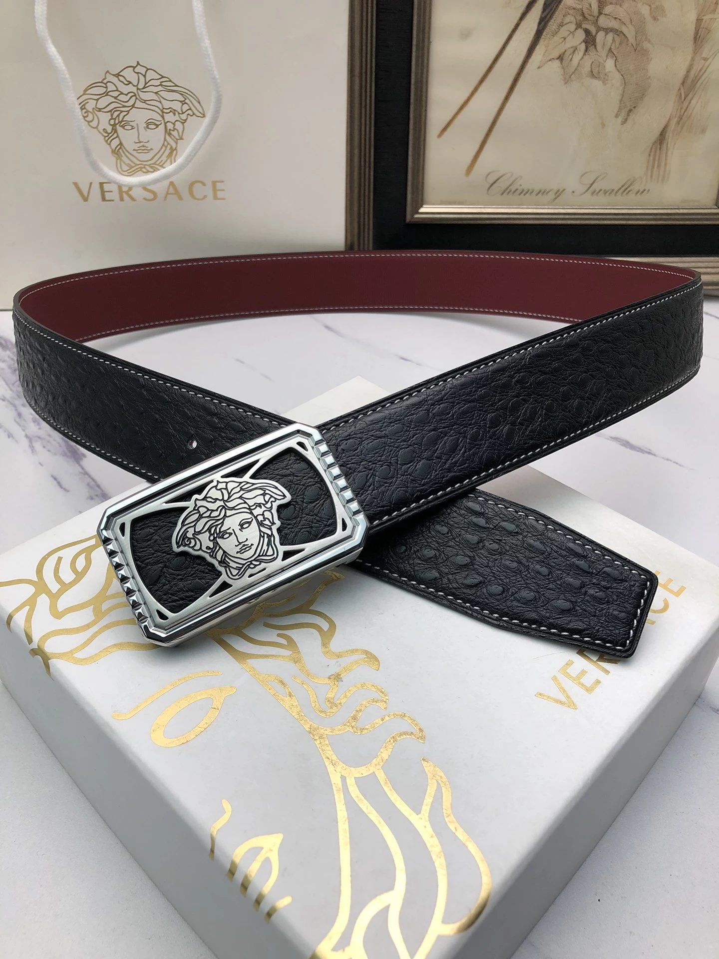 Versace Medusa Head Buckle Leather Belt Black - 6