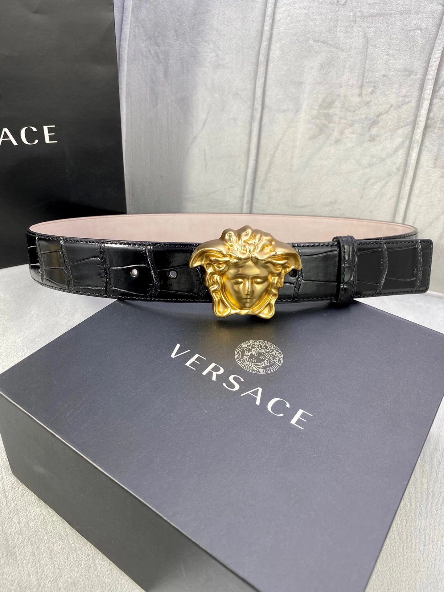 Versace Medusa Head Buckle Leather Belt Black - 11