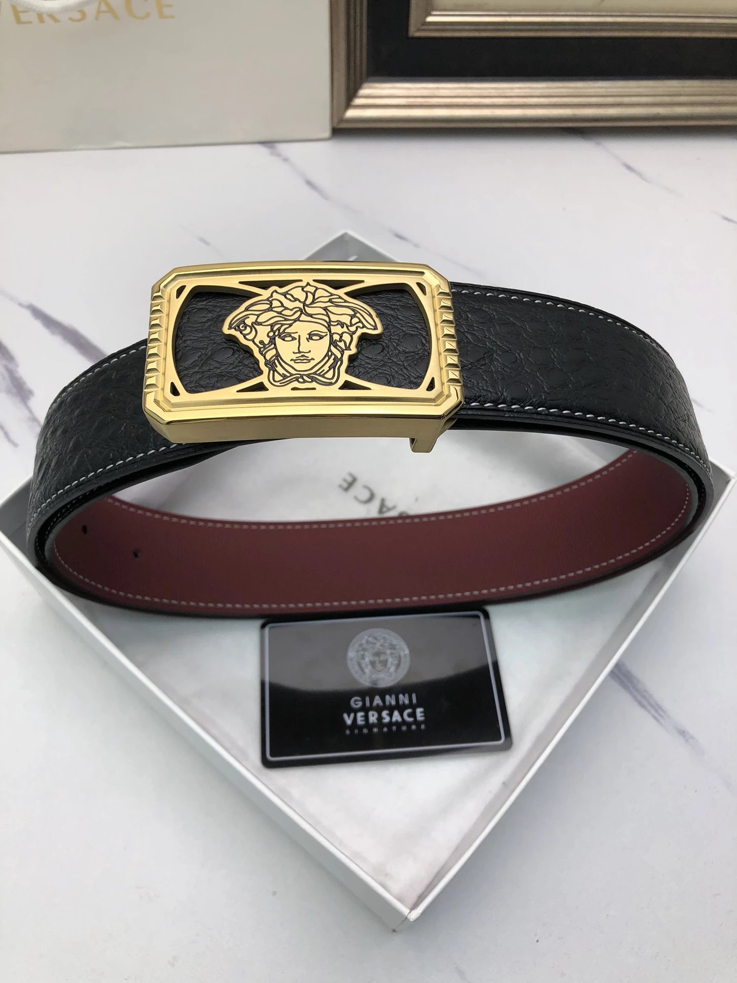 Versace Medusa Head Buckle Leather Belt Black - 7