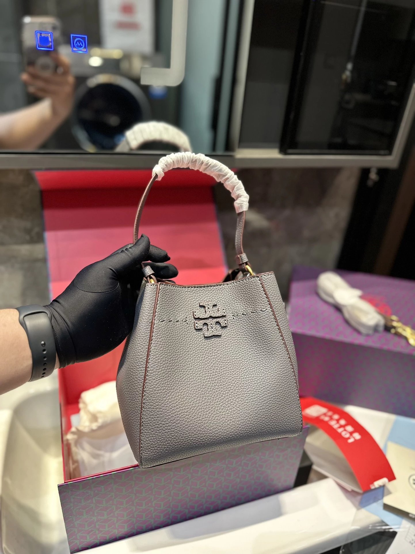 Tory Burch Miller Bucket Bag Beige Monogram Canvas with Brown Leather Trim Handbags - 11