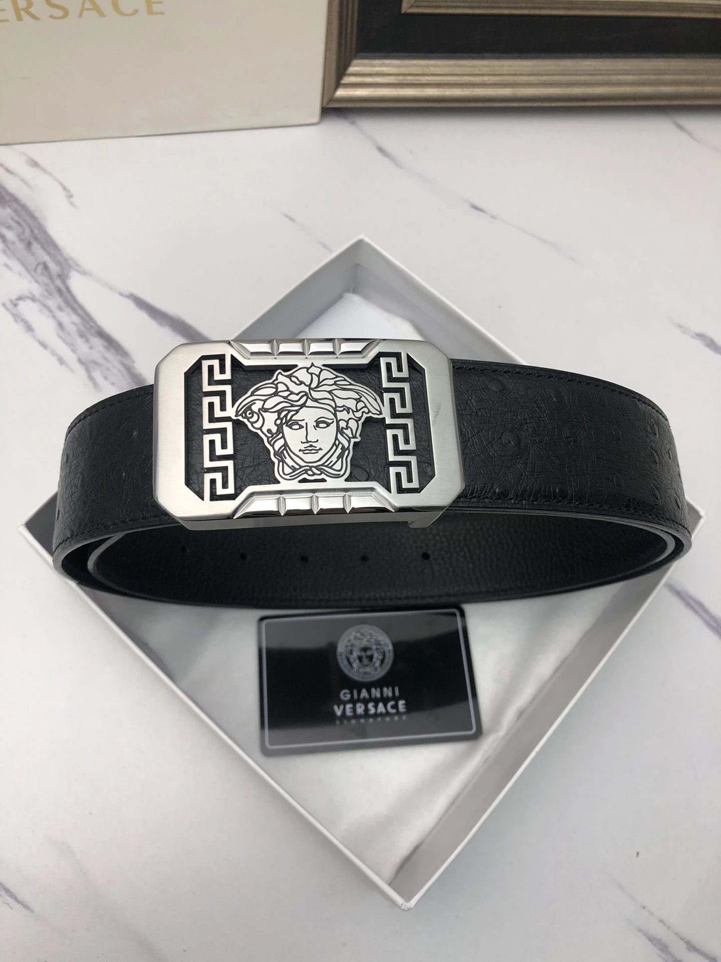 Versace Medusa Head Buckle Leather Belt Black - 9