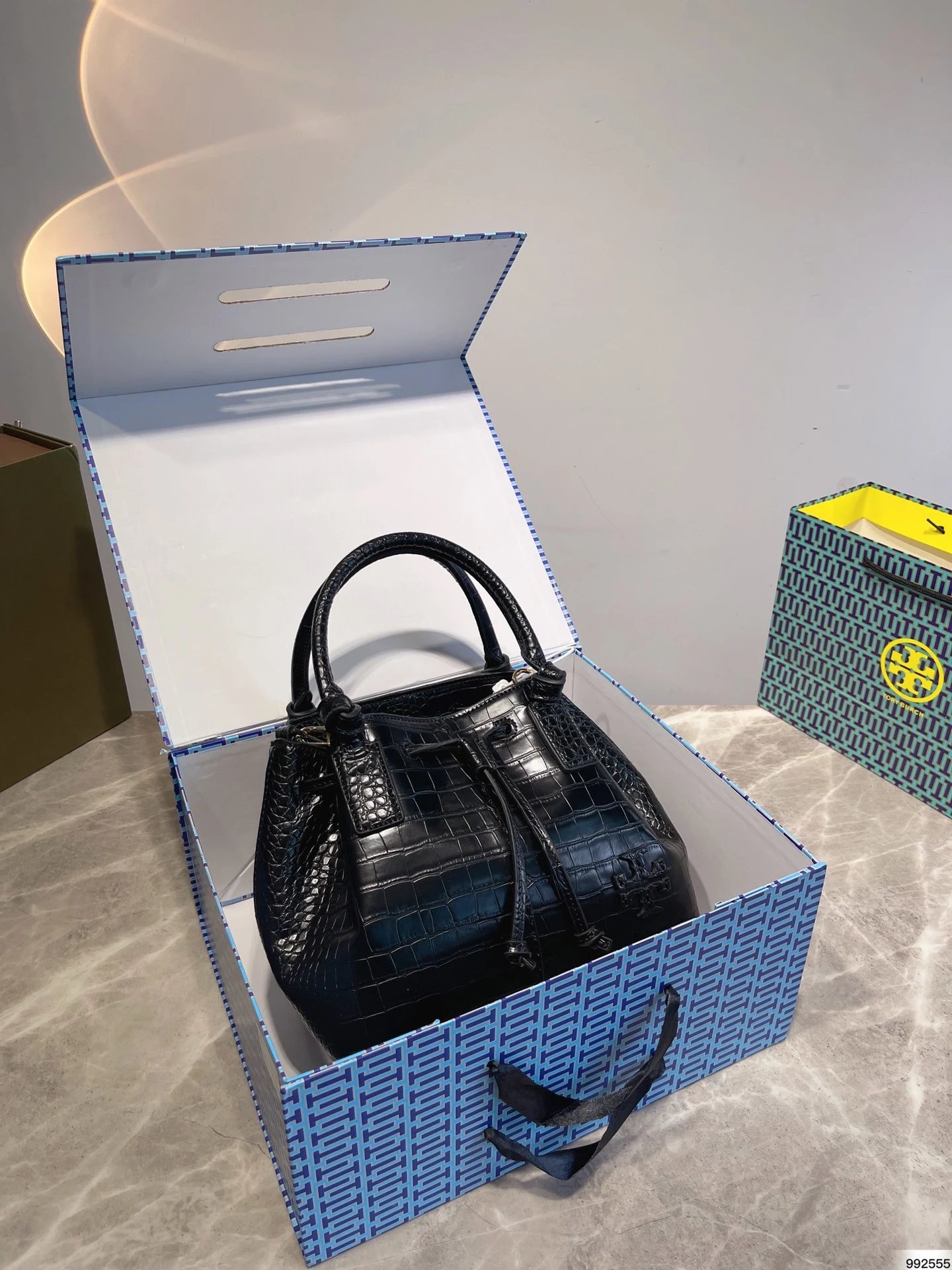 Tory Burch Mini Miller Croc-Embossed Green Bucket Bag Handbags - 3