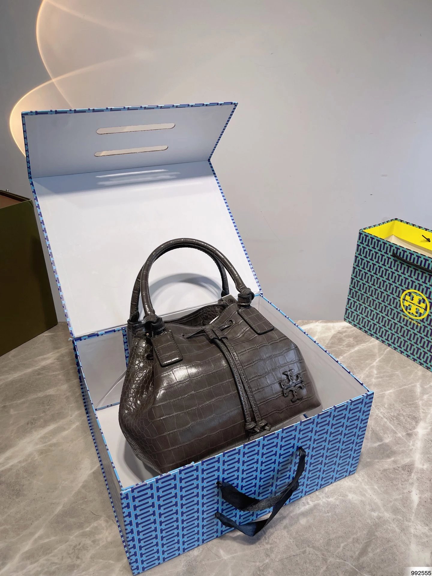Tory Burch Mini Miller Croc-Embossed Green Bucket Bag Handbags - 2
