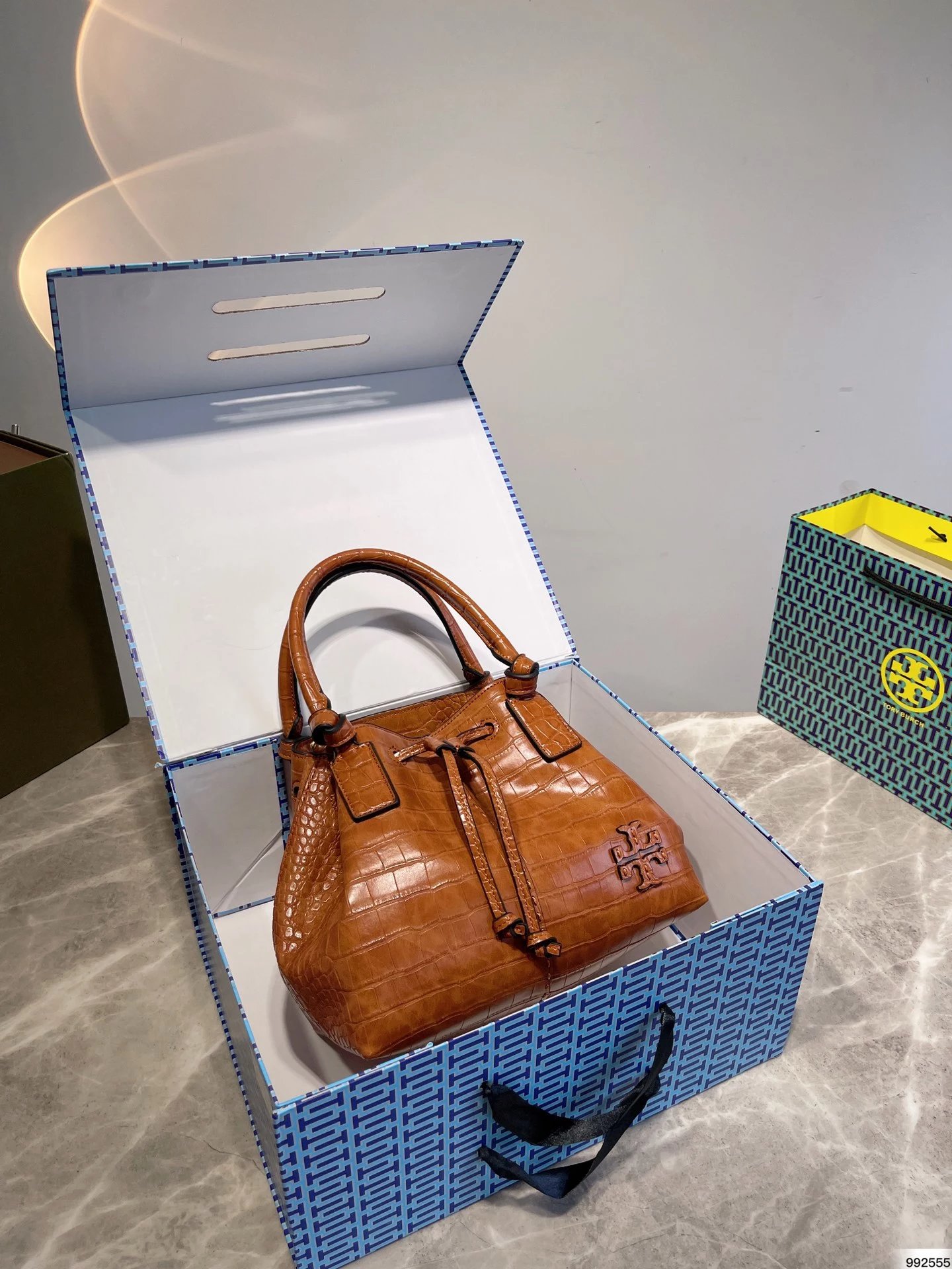 Tory Burch Mini Miller Croc-Embossed Green Bucket Bag Handbags - 4