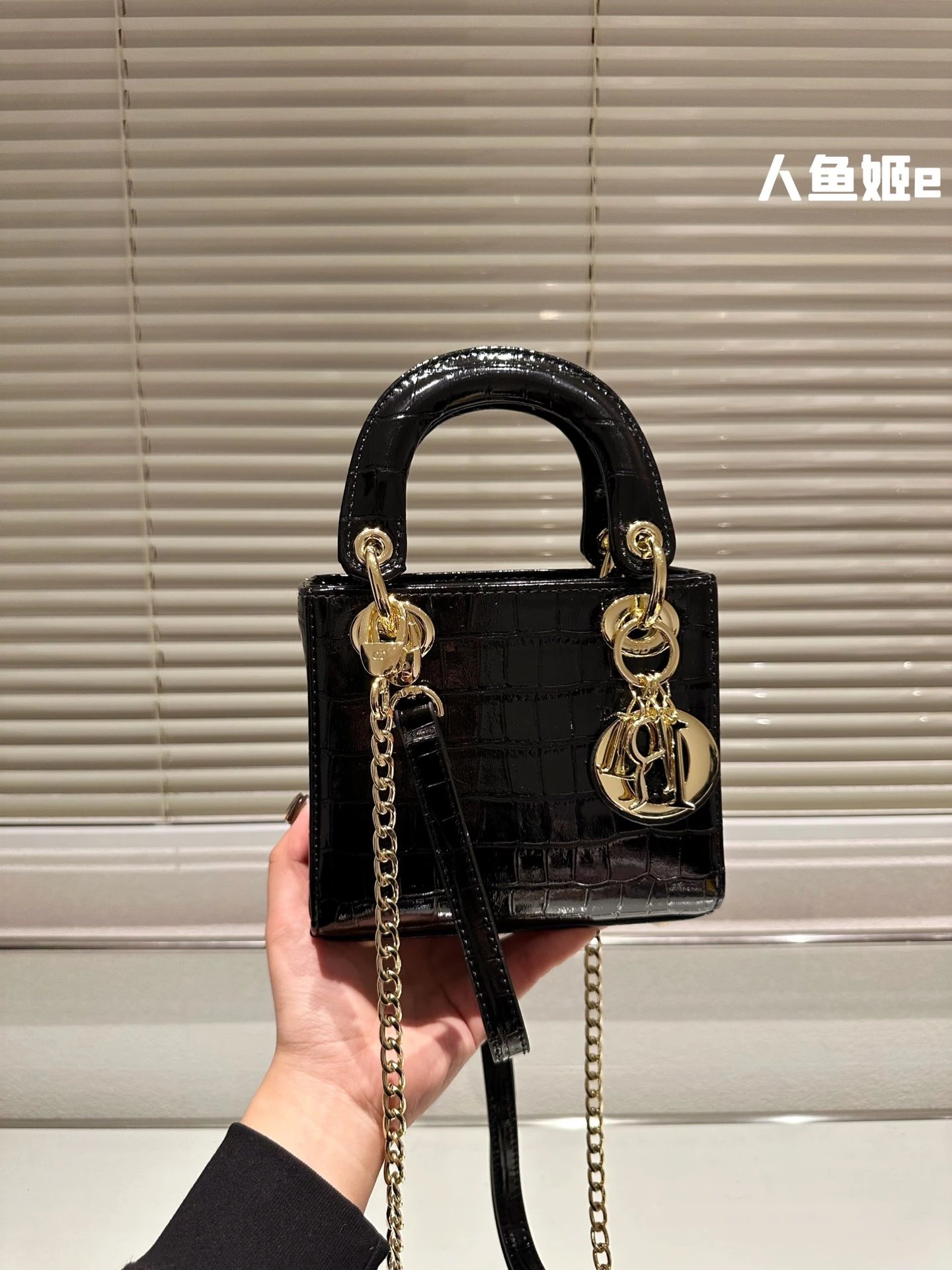 Dior Lady Dior Mini Silver Croc-Embossed Metallic Leather Handbag - 7