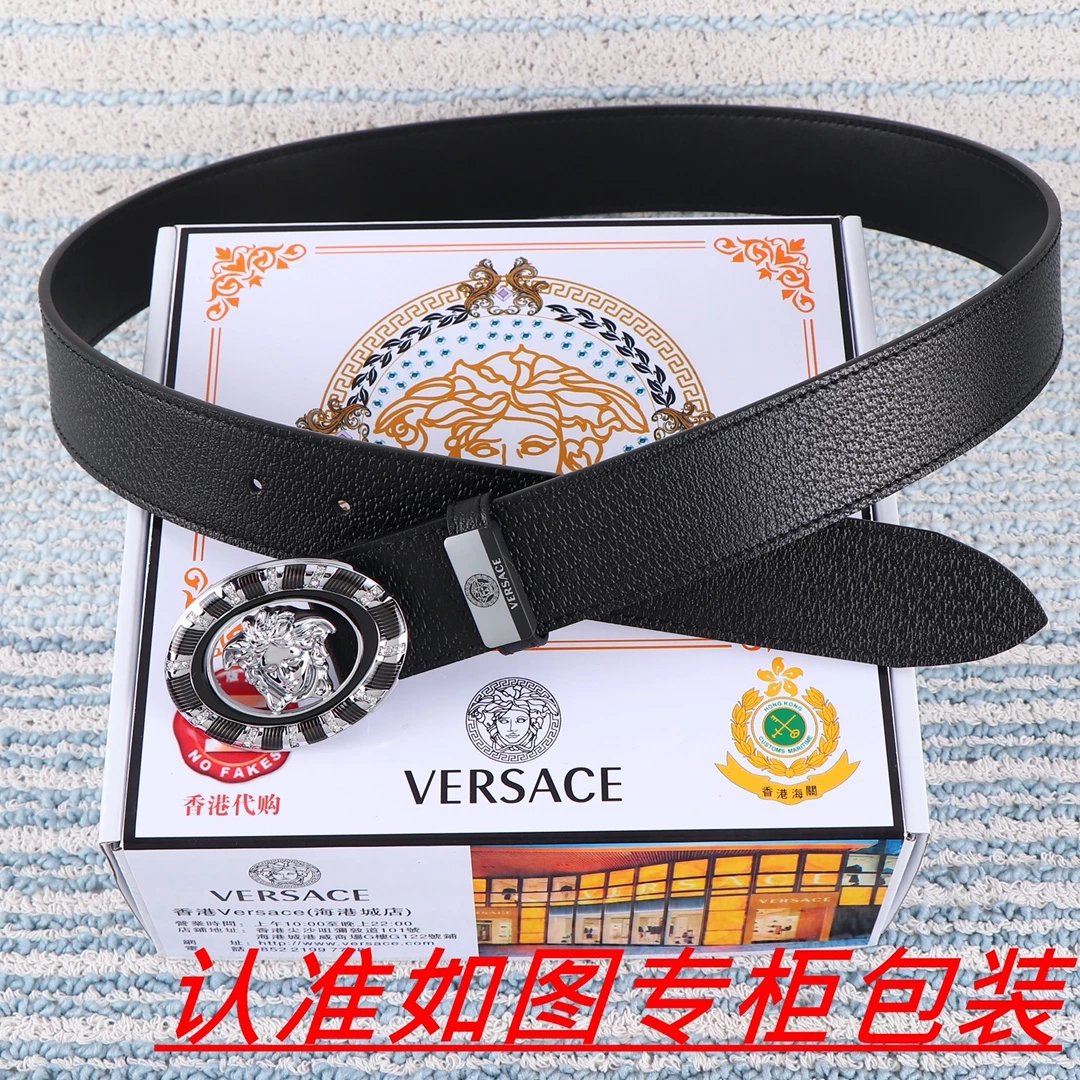 Versace Medusa Baroque Print Leather Belt Black / Gold - 5